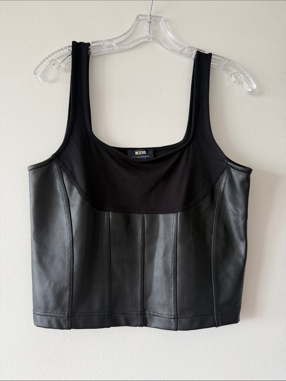 Anthropologie Maeve Black Faux Leather Corset Tank Top Size Medium Mixed Media
